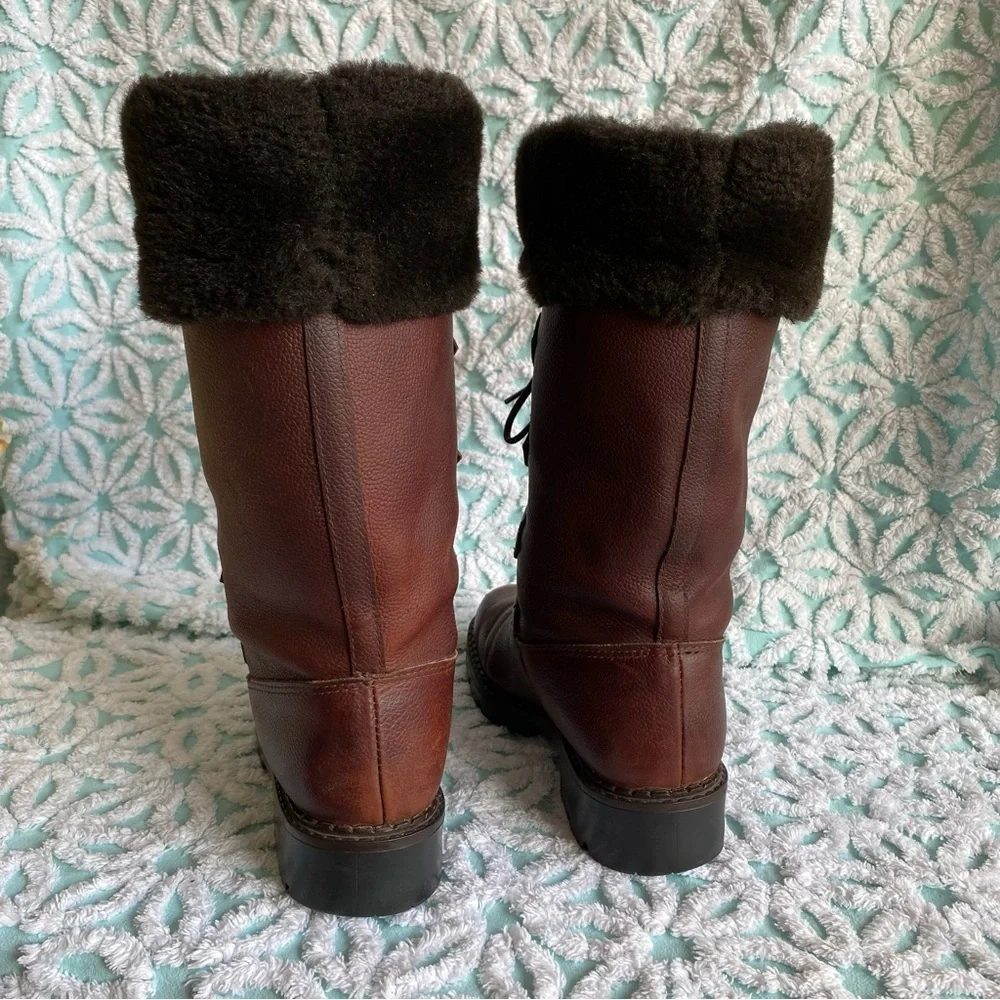 Vintage Sorel boots leather made in Canada faux fur lined size 7 - Picture 5 of 16